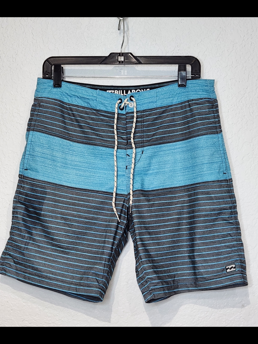 Billabong Men’s Teal and Black Striped Board Shorts
